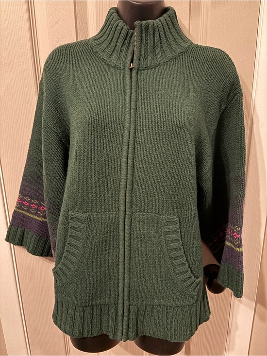 Old Navy Sweaters - Vtg 90s Old Navy Fair Isle Full Zip Cardigan Sweater Bell Sleeves Green